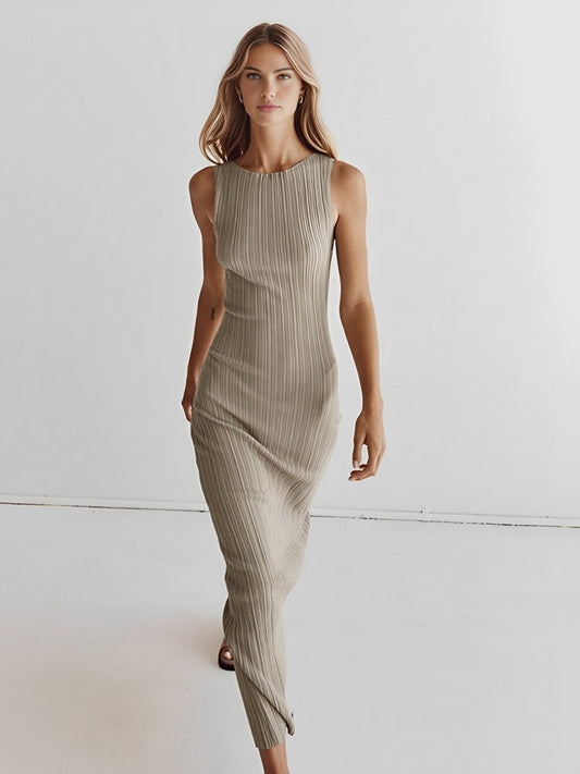 Ribbed Sleeveless Knit Long Dress