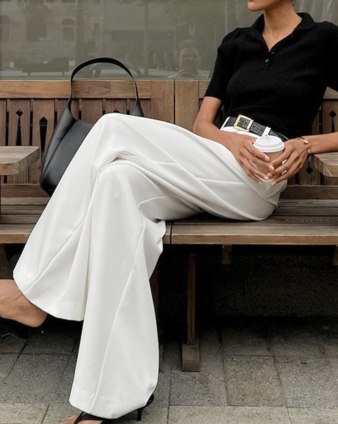 Solid Wide Leg Pants Without Belt