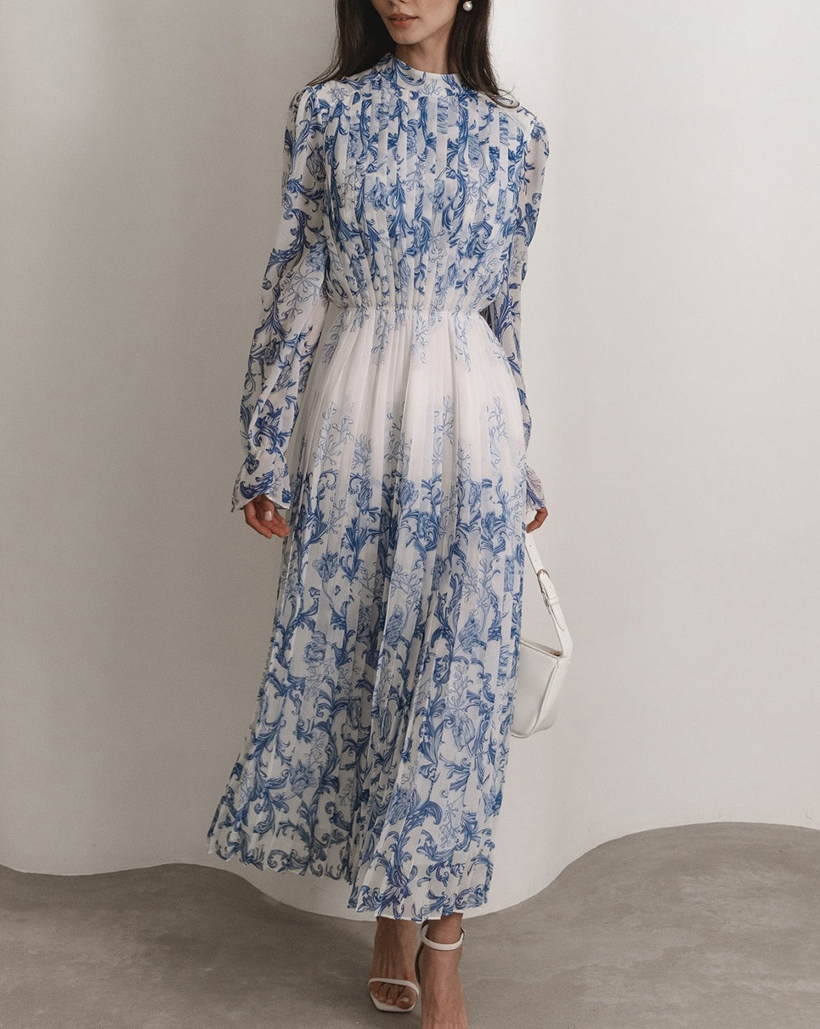 Plant Pattern Printed Pleated Midi Dress