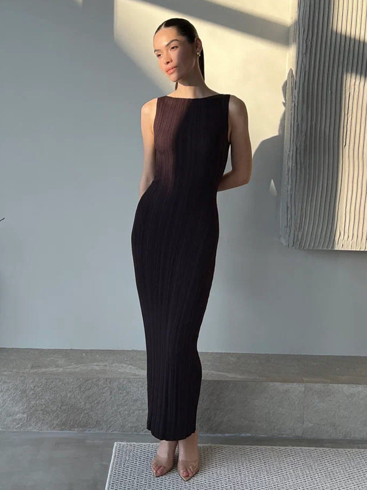 Ribbed Sleeveless Knit Long Dress