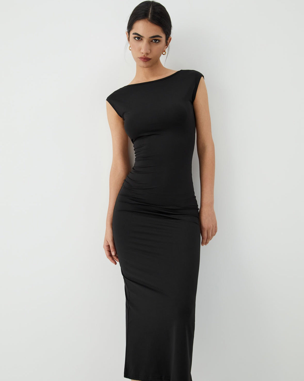 Solid Backless Midi Dress