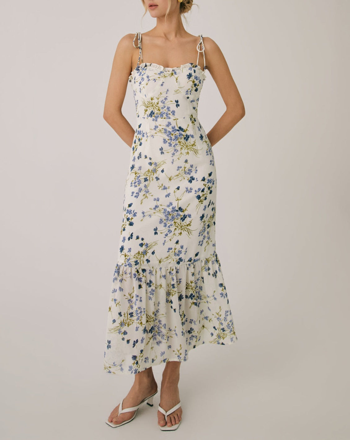 Ruffle Floral Print Cami Long Dress