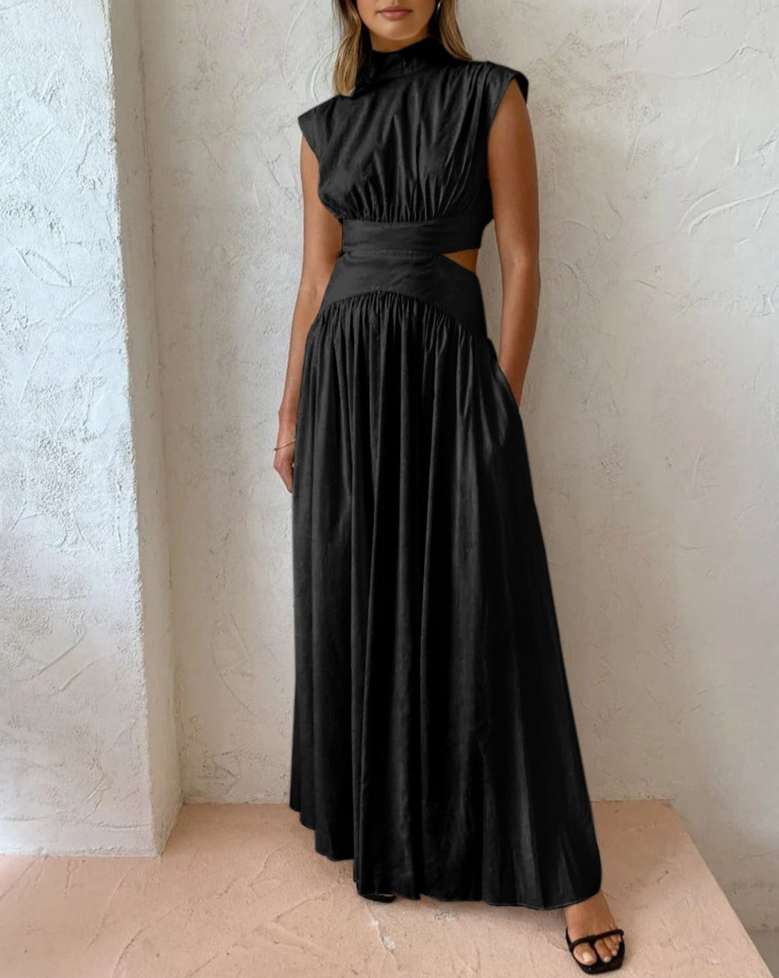 Mock Neck Cut Out Long Dress