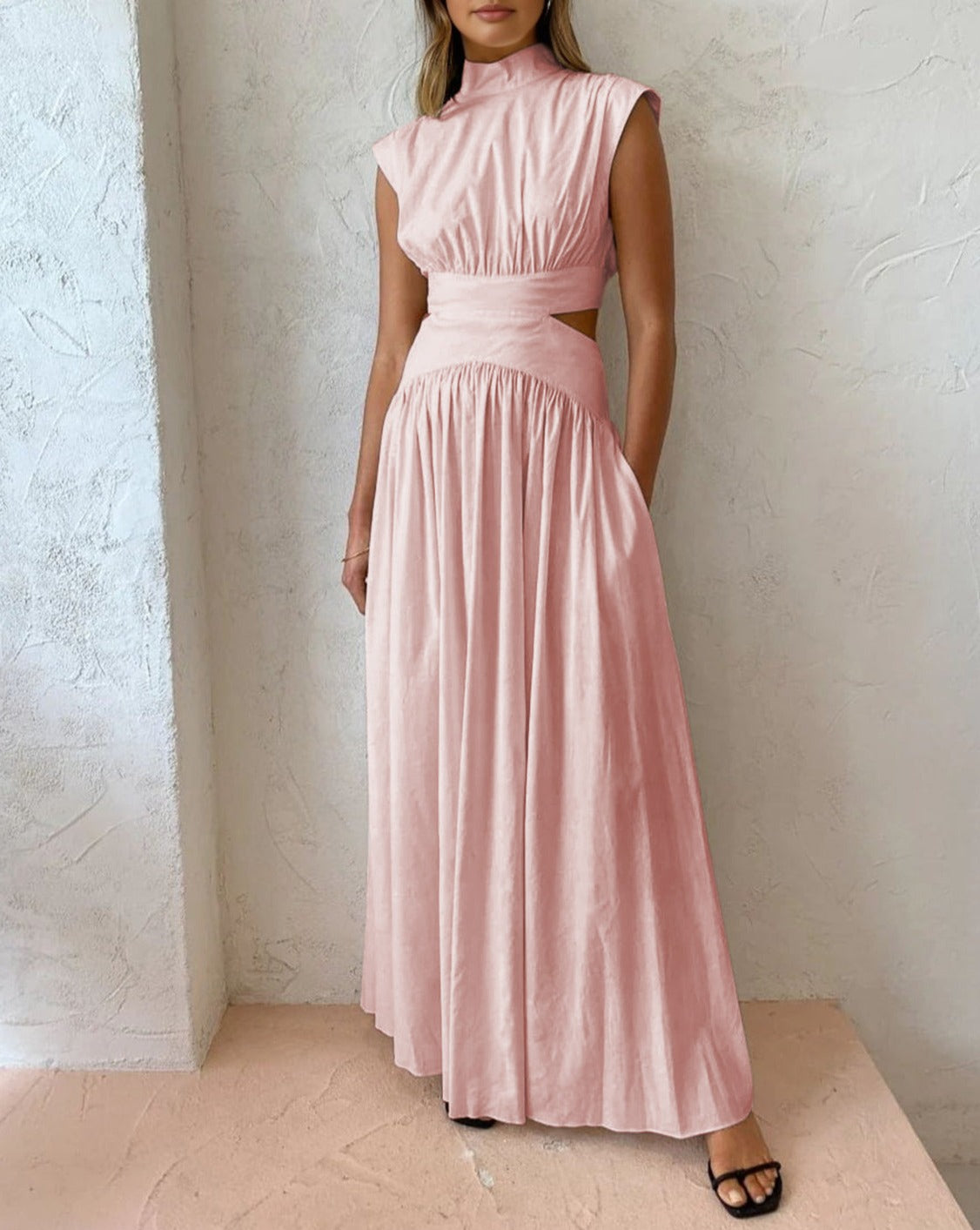 Mock Neck Cut Out Long Dress