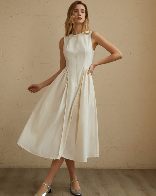 Sleeveless Pleated Midi Dress