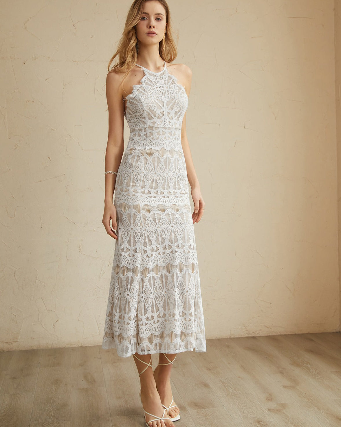 Glamorous Lace Halter Long Dress