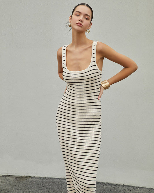 Old Money Aesthetics Stripe Long Knit Dress