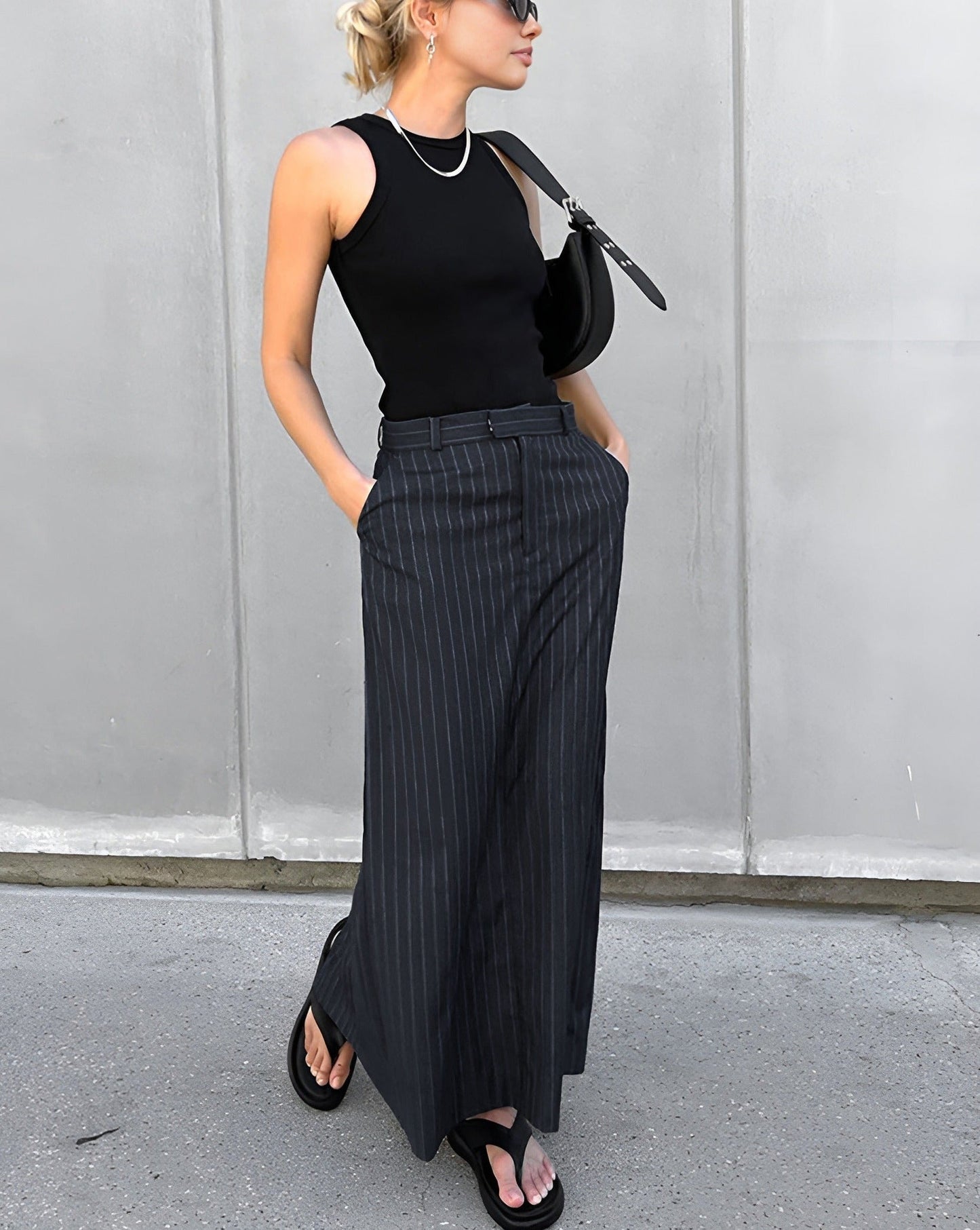 Pocket Striped Maxi Skirt