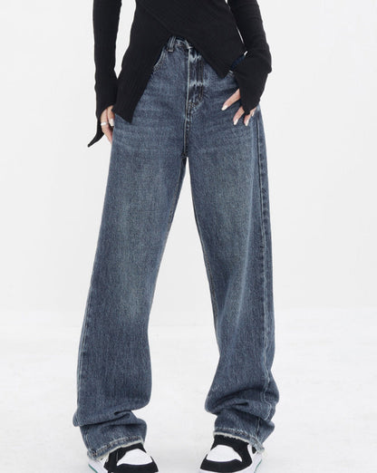 Patchwork Pockets Denim Wide Leg Boyfriend Jeans