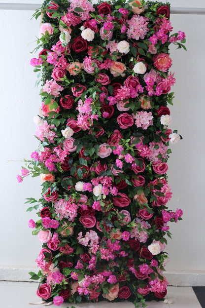 Roll Up Fabric Artificial Flower Wall Wedding Backdrop, Floral Party Decor, Event Photography-VF-325