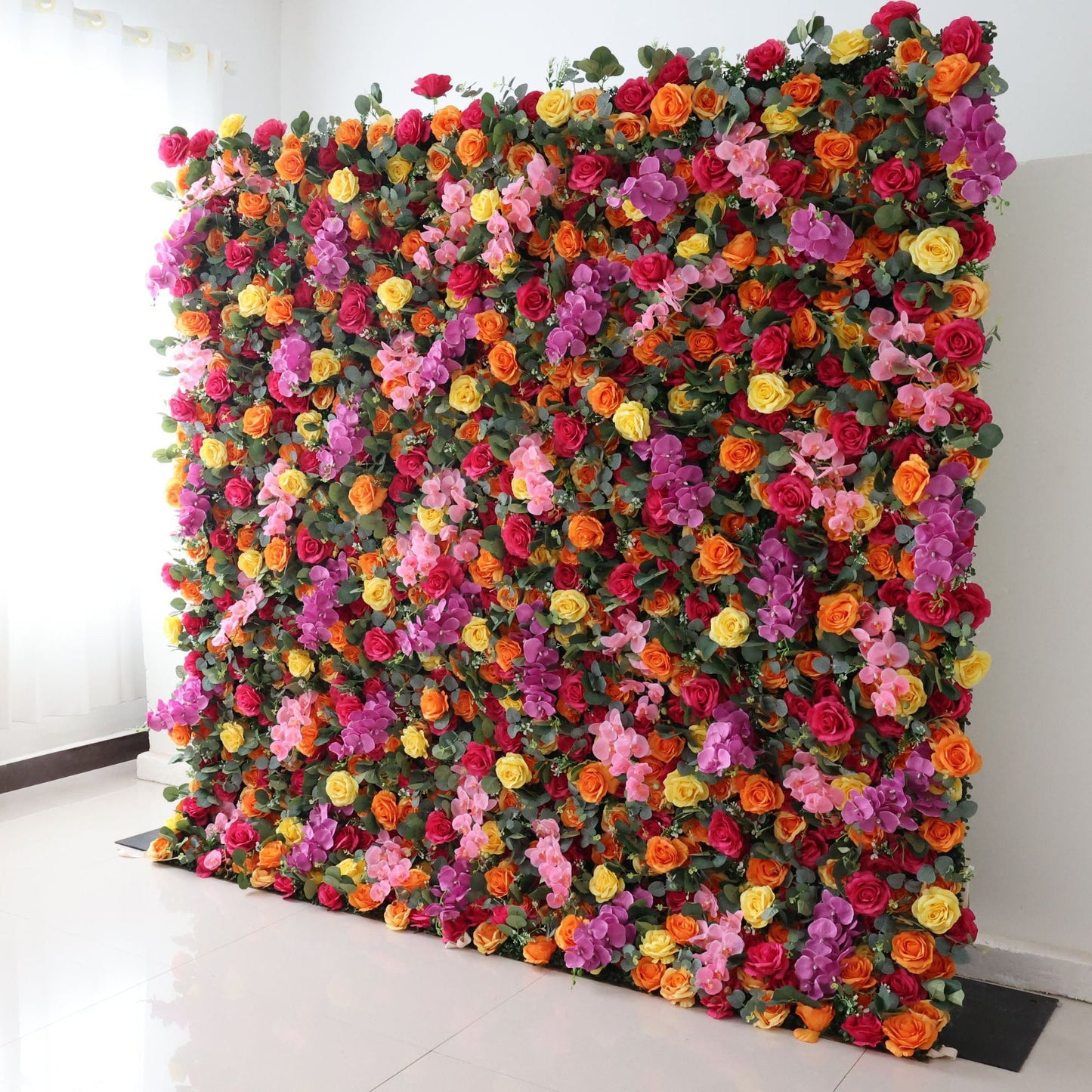 Roll Up Fabric Artificial Flower Wall Wedding Backdrop, Floral Party Decor, Event Photography-VF-308