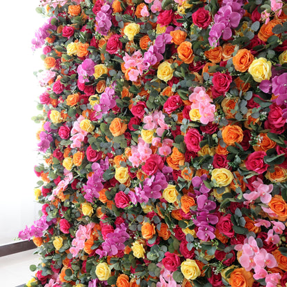 Roll Up Fabric Artificial Flower Wall Wedding Backdrop, Floral Party Decor, Event Photography-VF-308