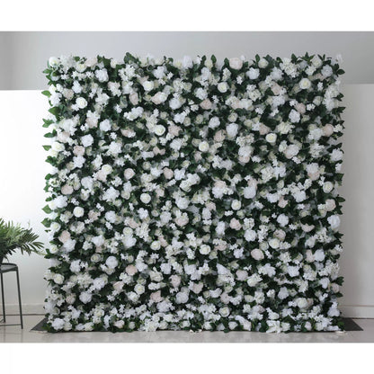 Flowers Artificial Floral Wall Backdrop: Ethereal Elegance - A Pristine Panorama of White Blooms-VF-273-2