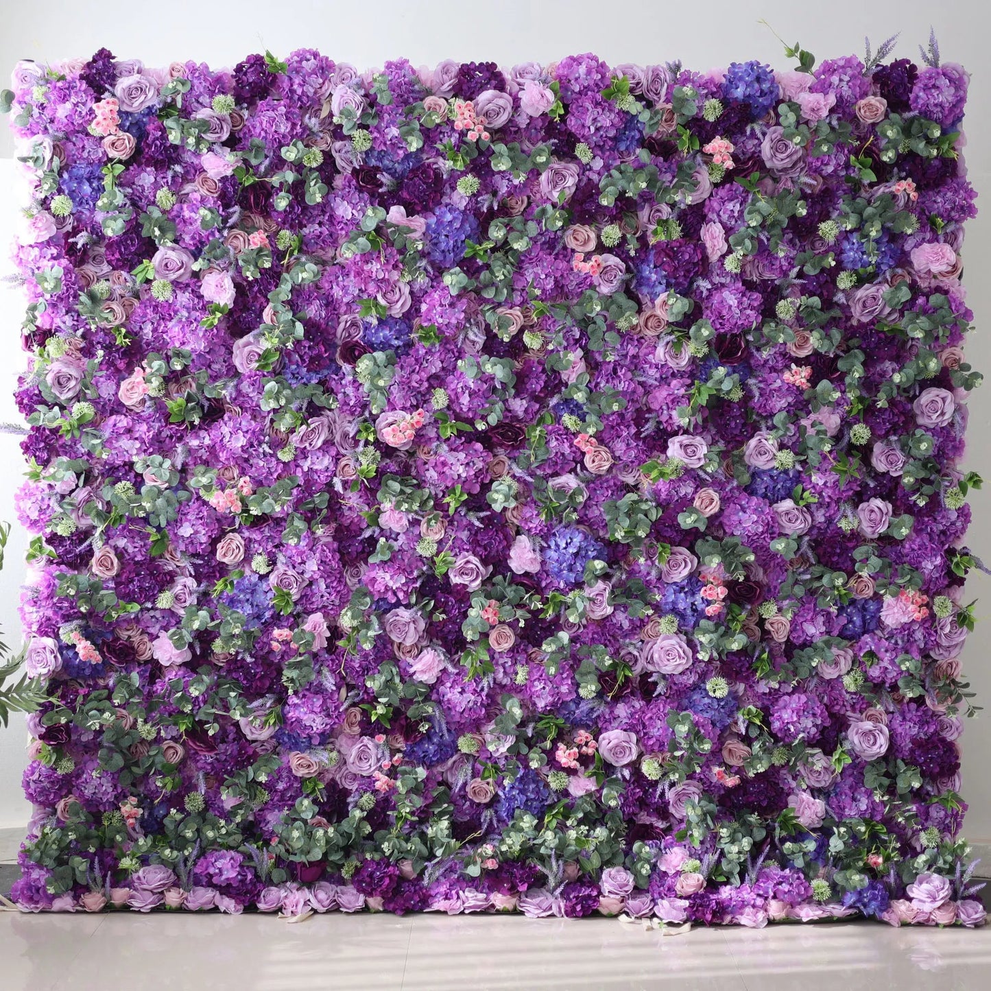 Roll Up Fabric Artificial Purple Flower Wall Wedding Backdrop, Floral Party Decor, Event Photography-VF-192