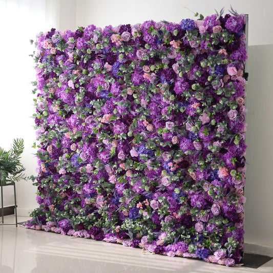 Roll Up Fabric Artificial Purple Flower Wall Wedding Backdrop, Floral Party Decor, Event Photography-VF-192