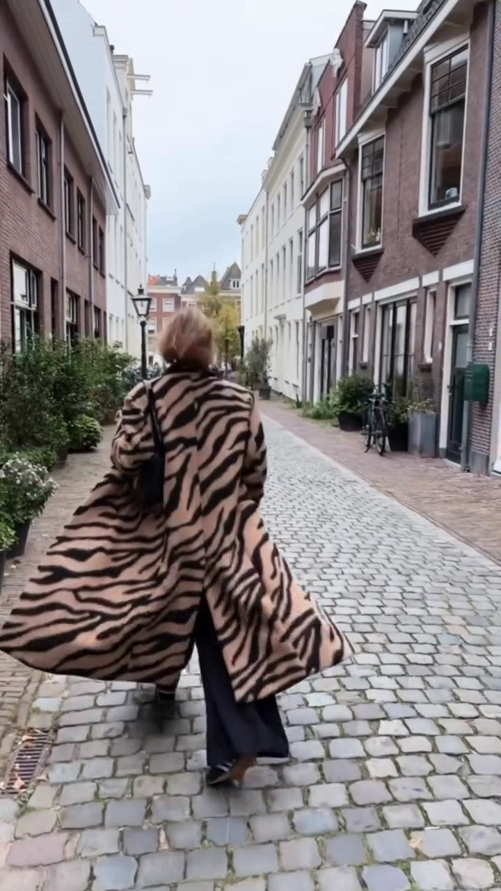 Long Brown Coat With A Zebra Print