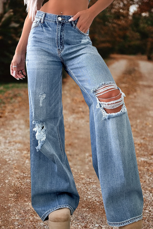 Distressed Wide Leg Jeans