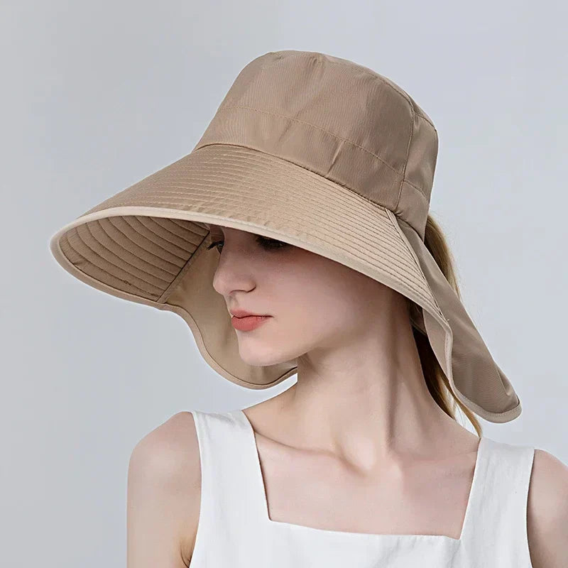 Women Outdoor Neck UV Protection Wide Brim Bucket Hat