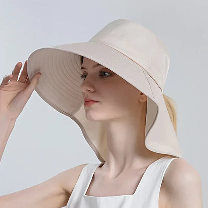 Women Outdoor Neck UV Protection Wide Brim Bucket Hat