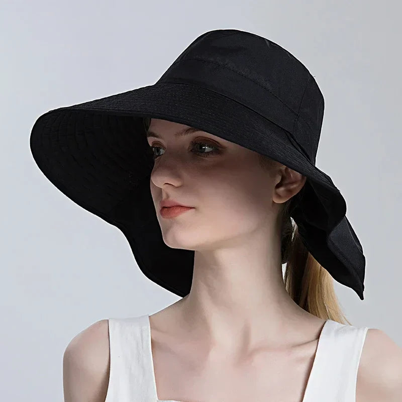 Women Outdoor Neck UV Protection Wide Brim Bucket Hat