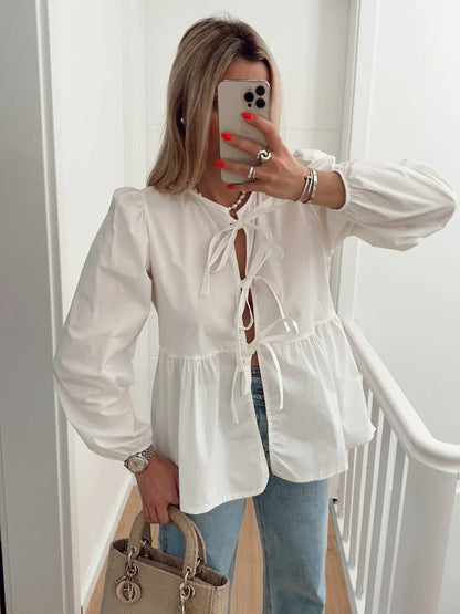 Blouse With Bows And Long Sleeves