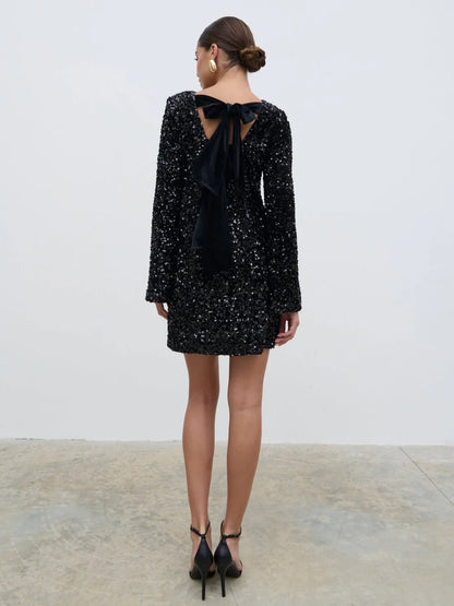 Bow Sequin Shift Dress