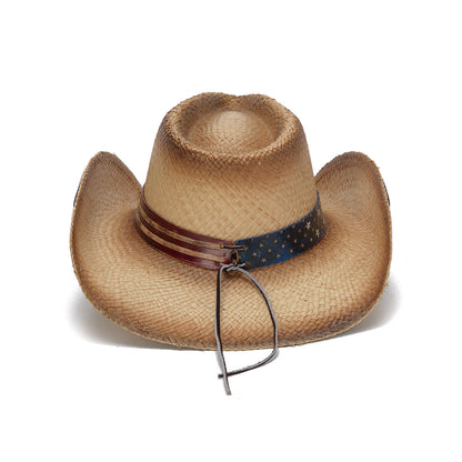 Traditional Flag Print Straw Western Hat