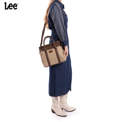 Lee Denim Canvas Leather Blend Crossbody Tote Bag