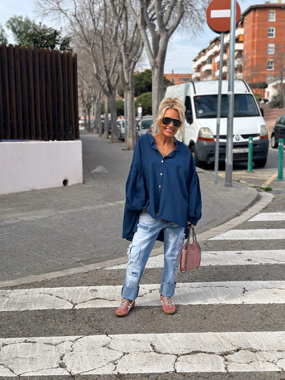 Asymmetrical Oversized Navy Shirt