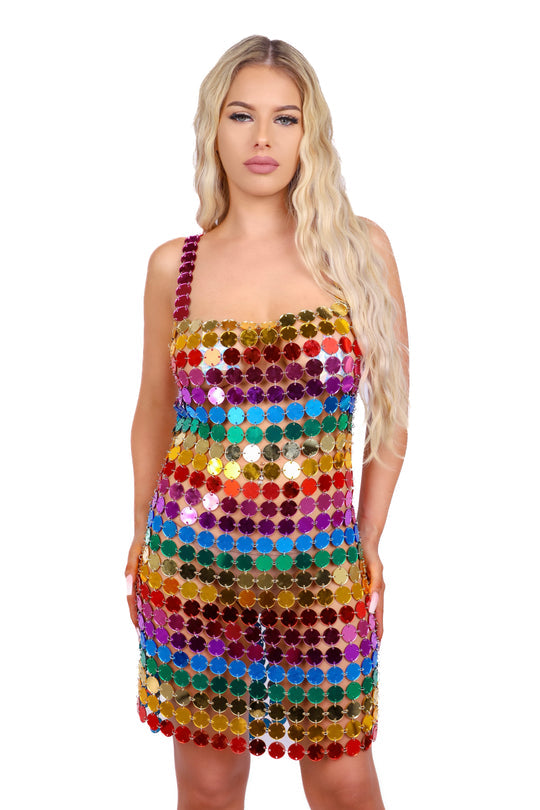 Rainbow Sequin Disco Mini Dress