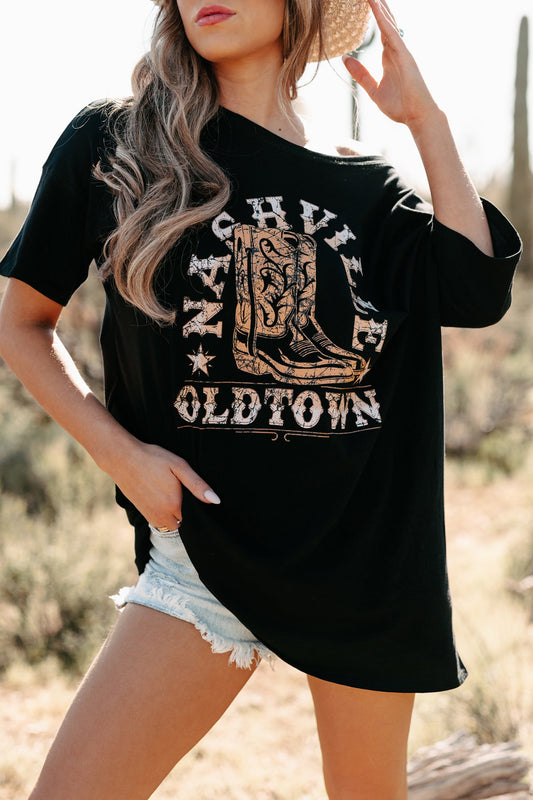 "Nashville Oldtown" Oversized Graphic T-Shirt (Black)