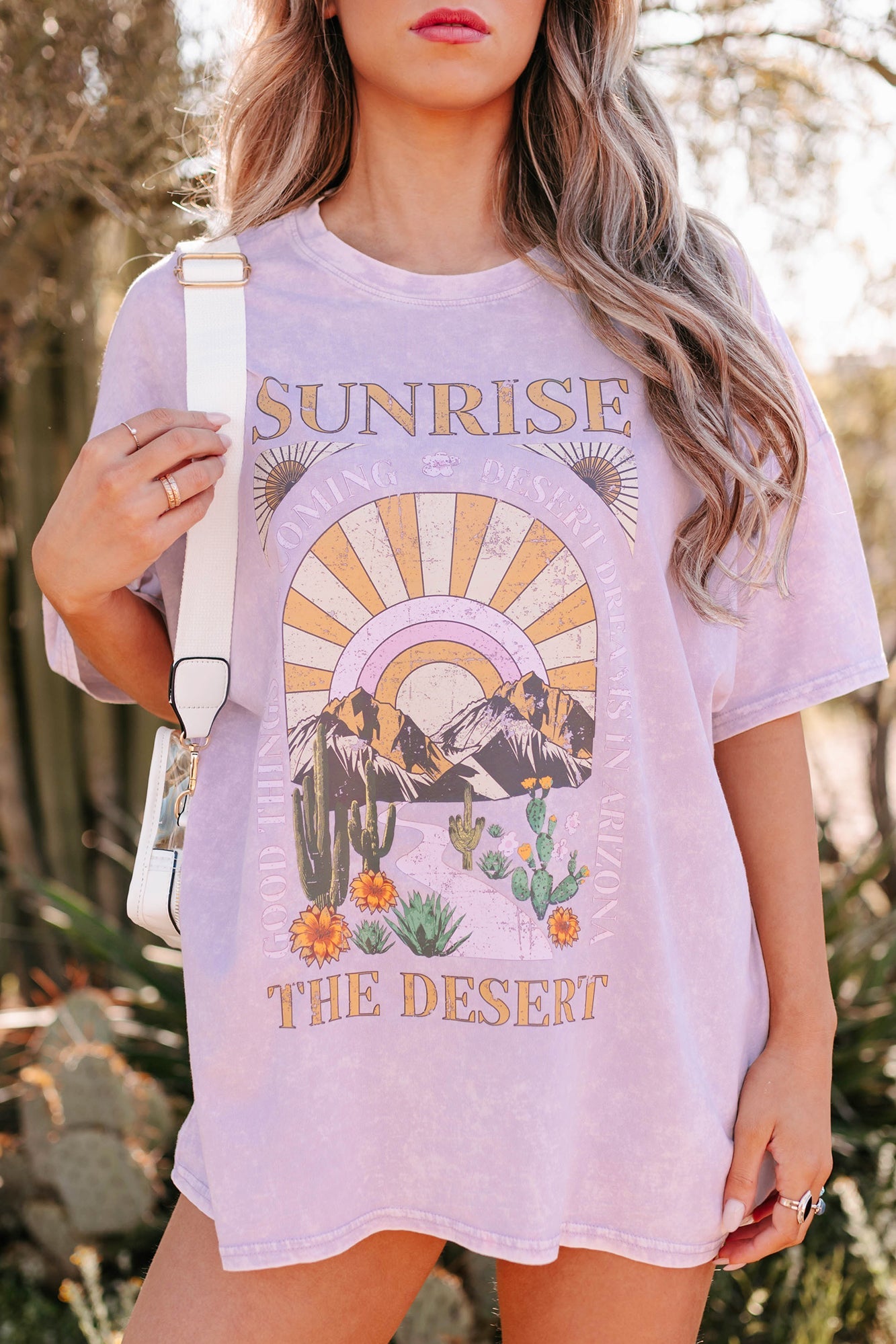 "The Desert Sunrise" Oversized Mineral Wash Graphic T-Shirt (Pastel Violet)