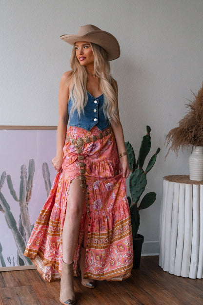 Garden Gossip Floral Maxi Skirt (Pink)