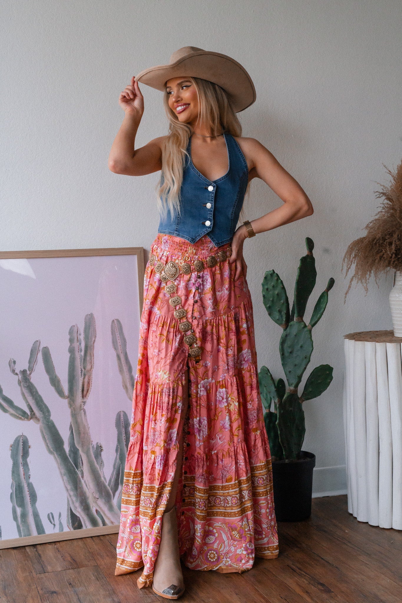 Garden Gossip Floral Maxi Skirt (Pink)