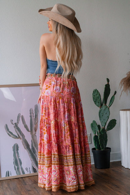 Garden Gossip Floral Maxi Skirt (Pink)