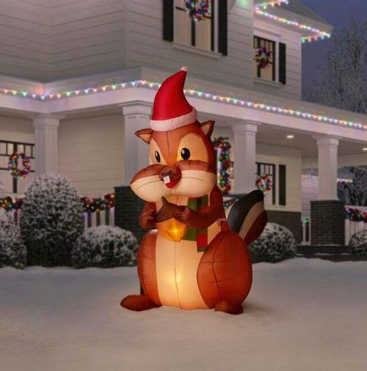 Christmas-6 5 ft animated inflatable nom nom chipmunk with acorn