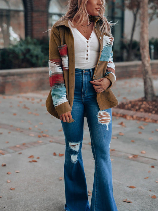 Aztec Pattern Corduroy Cardigan Jacket