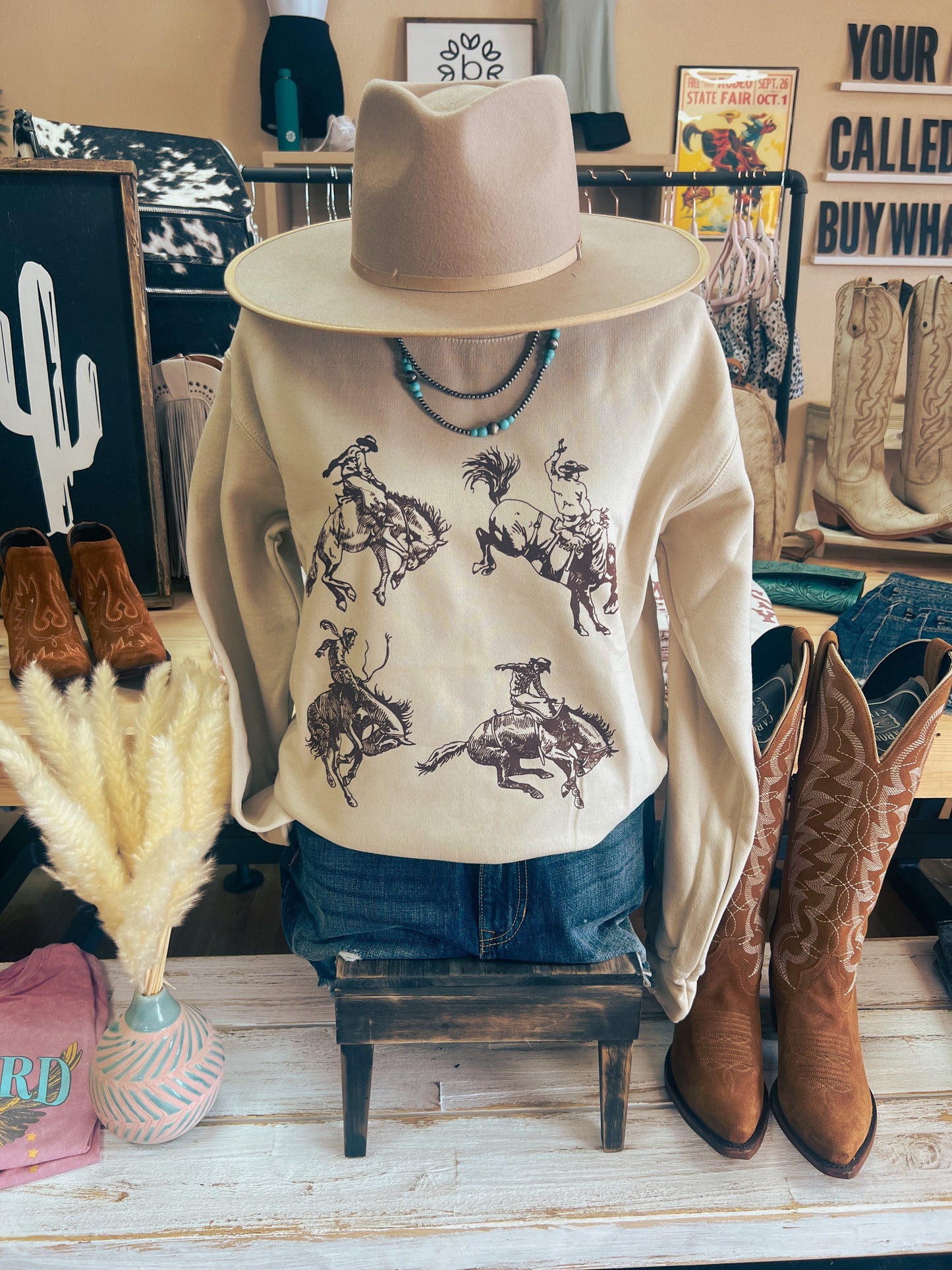 Cowboy Bronc Rider Sweatshirt (Taupe)