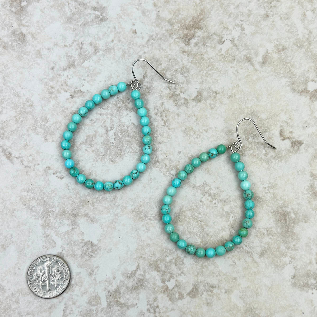 Turquoise Stone Teardrop Hoop Earrings