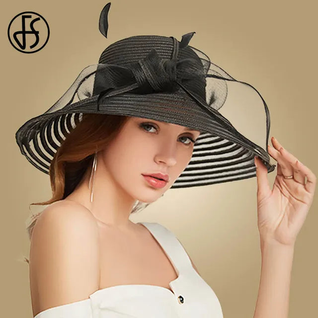 FS 2020 Women Straw Hat With Big Bow White Black Wide Brim Floppy Foldable Beach Hats Female Ladies Spring Visor Sun Caps