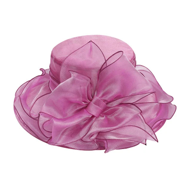 FS Organza Sun Wedding Hats For Women Elegant Fashion Derby Wide Brim Pink Hats Bowknot Fedoras Vintage Red Church Hat