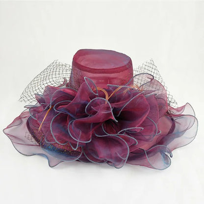 FS Purple Red Big Hats For Women Beach Wide Brim Fedora Elegant Church Hats Flower Kentucky Derby Large Sun Hat Ladies