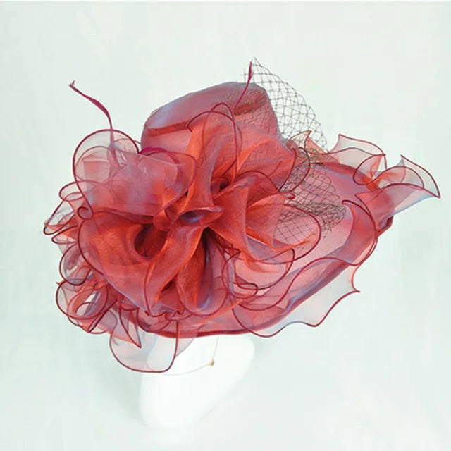 FS Purple Red Big Hats For Women Beach Wide Brim Fedora Elegant Church Hats Flower Kentucky Derby Large Sun Hat Ladies