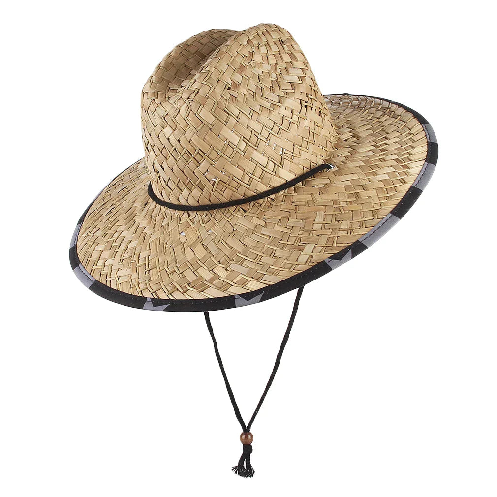 Handmade Straw Beach Sun Hat Wide Brim Jazz Panama Style Lifeguard Hat