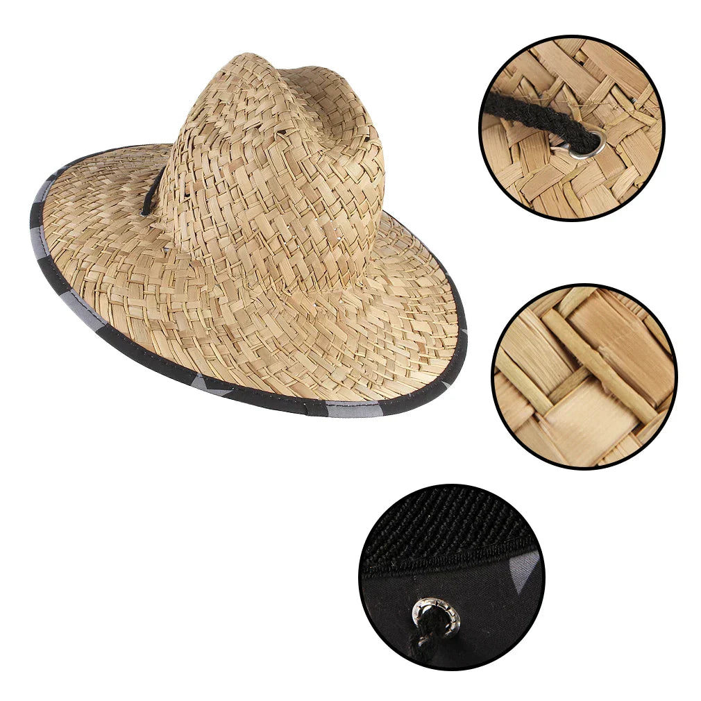 Handmade Straw Beach Sun Hat Wide Brim Jazz Panama Style Lifeguard Hat