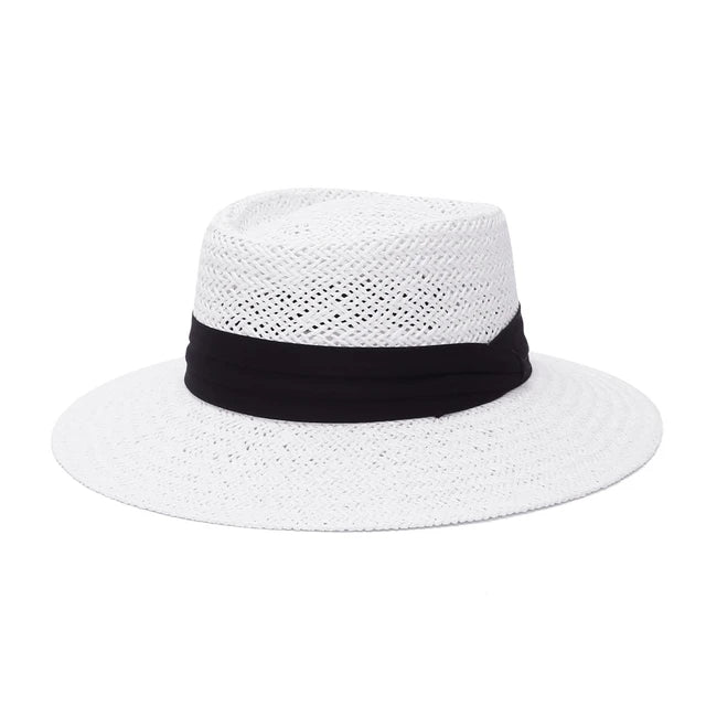 Ring Top Straw Hat Sun Protection Beach Hat with Flat Top Design