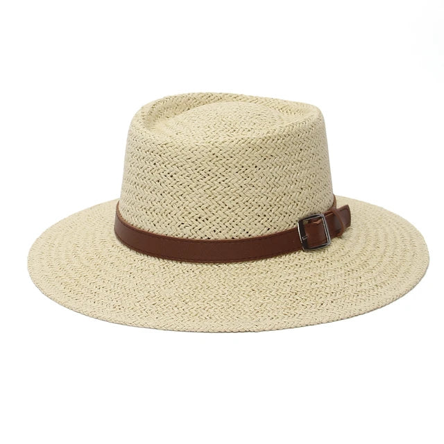 Ring Top Straw Hat Sun Protection Beach Hat with Flat Top Design