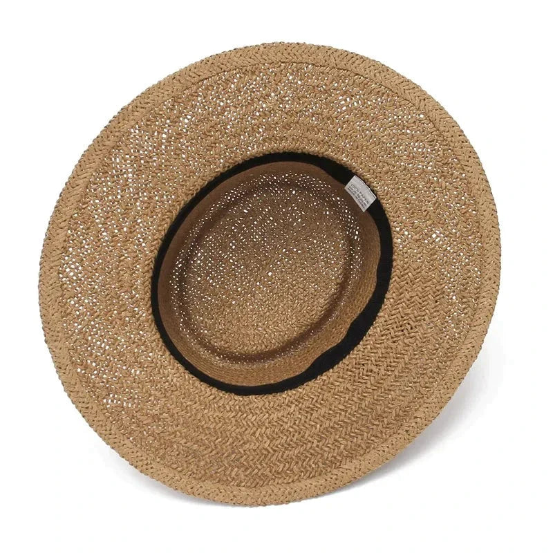 Ring Top Straw Hat Sun Protection Beach Hat with Flat Top Design