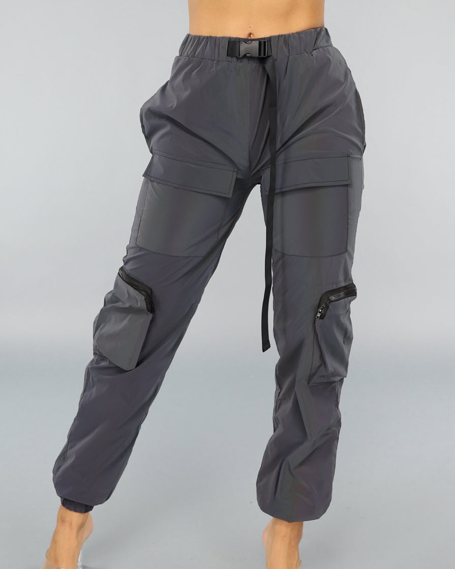 Holographic Reflective Cargo Parachute Pants