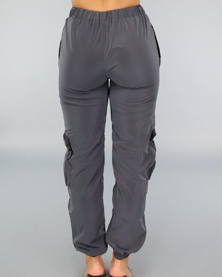 Holographic Reflective Cargo Parachute Pants